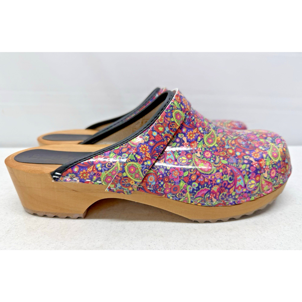 BJORK Swedish Comfort Clogs Womens 42/ 12 Pink Floral Leather Mules Shoes